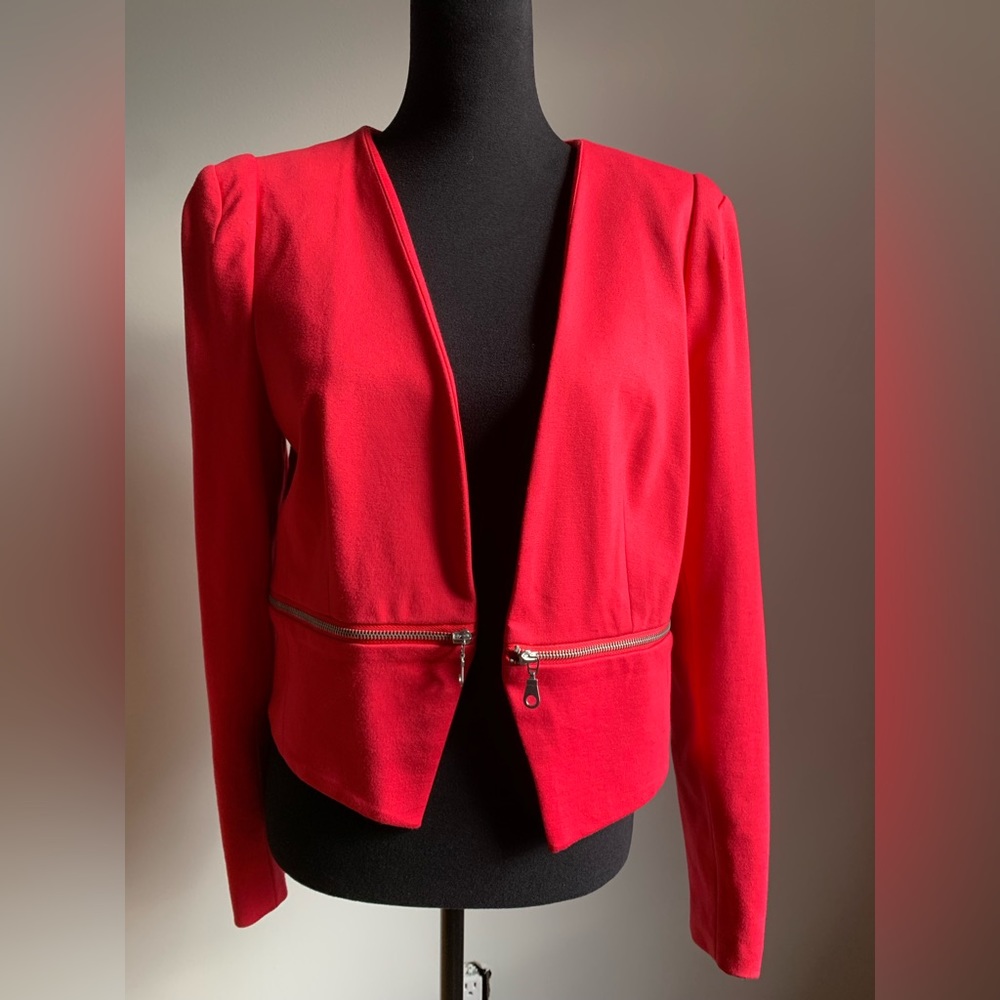 Philosophy bright coral blazer with zipper trim